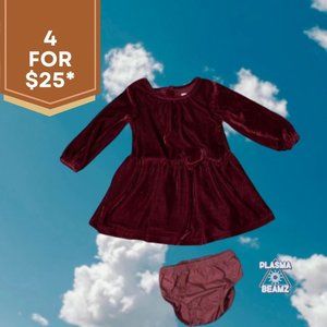 Carters Dark Red Velvet Holiday Dress +Bloomers 9M